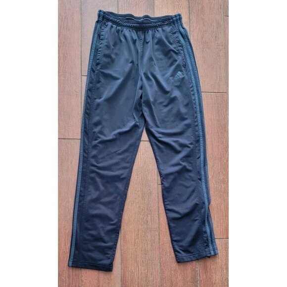 Adidas Warm Up Track Pants Large Prime Green 3 Stripes Drawstring Ankle Zip Navy - Picture 2 of 10